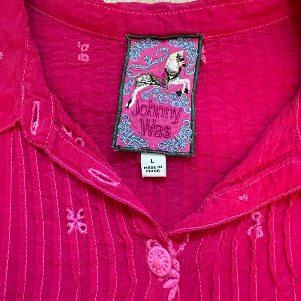 Johnny Was Fuchsia Embroidered Blouse